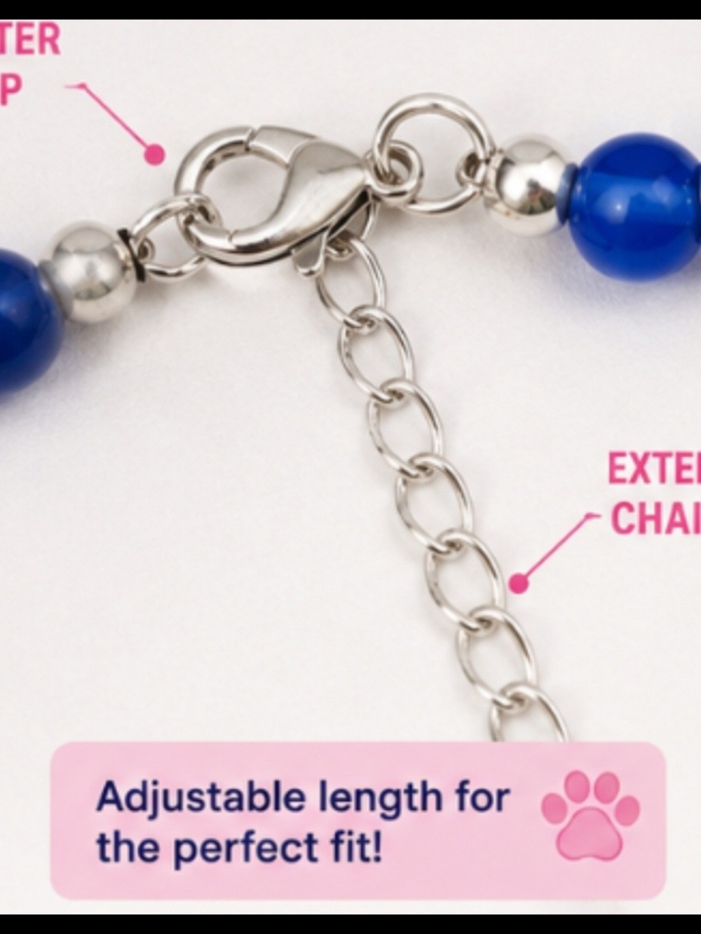 PET JEWELRY / NECKLACE Blue Beaded Pet Jewelry Necklace - Size Large - Picture 4 of 4